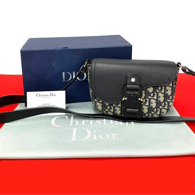 Christian Dior ディオール サドルポーチ オブリーク レザー キャンバス ショルダーバッグ ブラック 81618の通販は