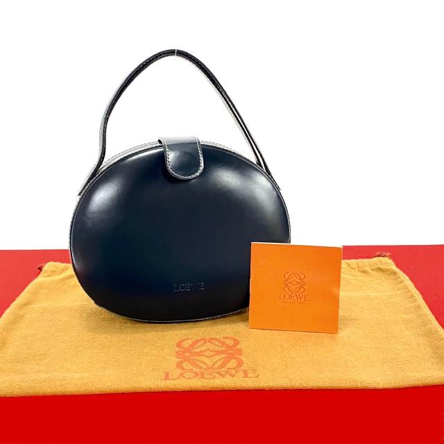 LOEWE ロエベ アナグラム ロゴ カーフ レザー ハンドバッグ ネイビー 87973