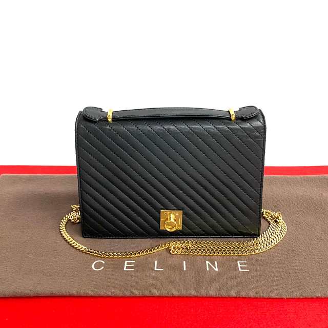 CELINE セリーヌ ロゴ リング金具 レザー ショルダーバッグ ブラック 21795