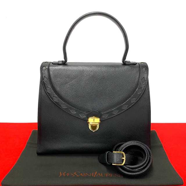 YVES SAINT LAURENT イヴ・サンローラン ロゴ 金具 2way レザー ショルダーバッグ ブラック 31064