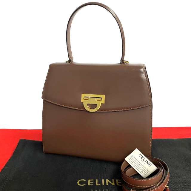 CELINE セリーヌ ロゴ 金具 レザー ショルダーバッグ ブラウン 25328