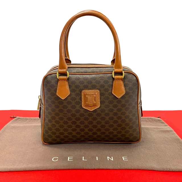 CELINE セリーヌ マカダム ブラゾン 柄 レザー PVC ハンドバッグ ブラウン 34164