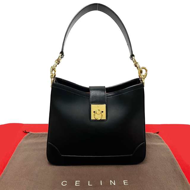 CELINE セリーヌ ロゴ リング金具 カーフ レザー ショルダーバッグ ブラック 33871