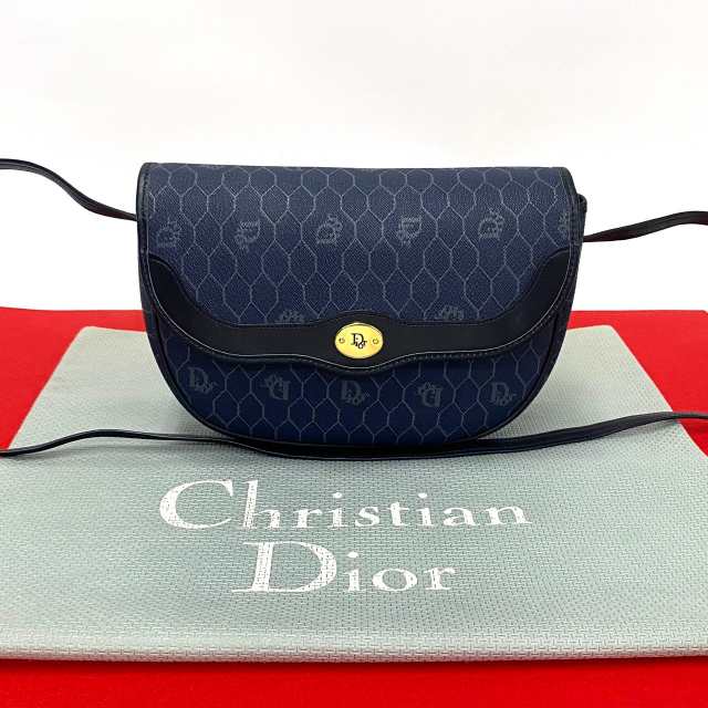 Christian Dior ディオール ハニカム 柄 ロゴ 金具 レザー PVC ショルダーバッグ ネイビー 19353