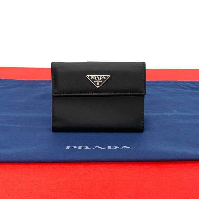 PRADA プラダ 三角ロゴ 金具 レザー ナイロン 三つ折り財布 ブラック 29283