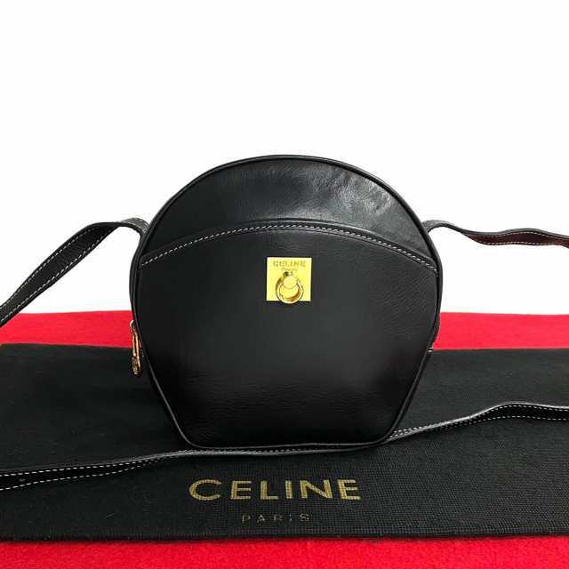 CELINE セリーヌ ロゴ リング 金具 レザー ショルダーバッグ ブラック 24546