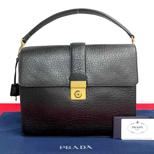 PRADA プラダ ロゴ 金具 レザー ビジネスバッグ ブラック 27728