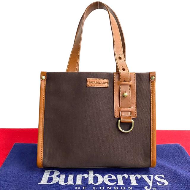 BURBERRY バーバリー ロゴ 金具 キャンバス レザー ハンドバッグ ブラウン 45934の通販は