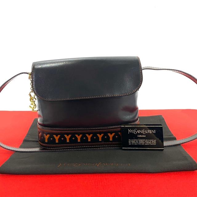 YVES SAINT LAURENT イヴ・サンローラン パンチング カットアウト レザー レザー ショルダーバッグ ブラック 64152の通販は