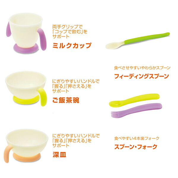 ベビーレーベル ステップアップ食器セット 4個セット お皿セット お食事セット 手づかみ 握る 押さえる サポート 食洗機可能 電子レンジ可能 離乳食 初期 完了期 赤ちゃん用 ベビー用 子供用 キッズ用 5か月頃から 出産祝い_4