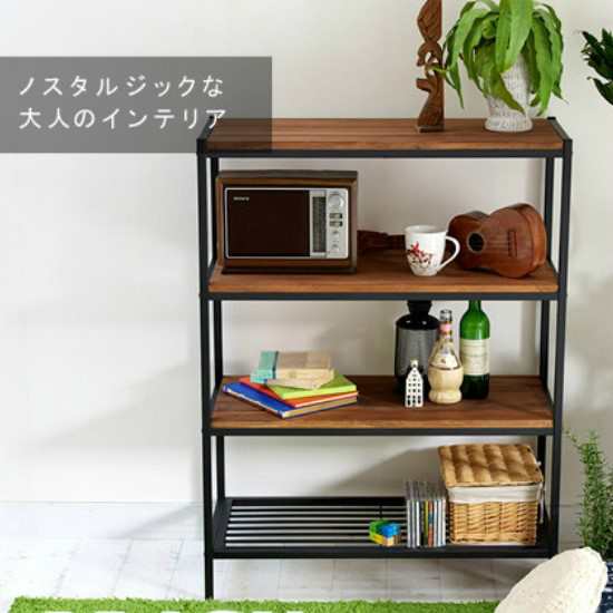 天然木 アイアン 4段ラック 幅86 奥行38 高さ114.5 ラック シェルフ 棚 4段 木製 スチール 収納 オープンラック オープンシェルフ フリーラック ディスプレイラック 西海岸 ブルックリン ミッドセンチュリー インダストリアル ヴィンテージ お洒落 おしゃれの通販は