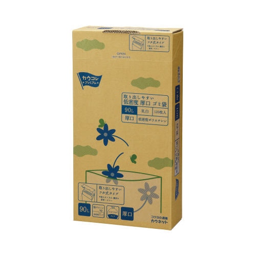 低密度厚口ゴミ袋　箱タイプ ９０Ｌ　乳白　１２０枚