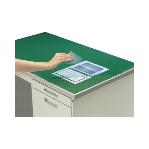 デスクマット軟質Ｗ（非転写）　グリーン 透明　下敷き付　１４００×７００デスク用