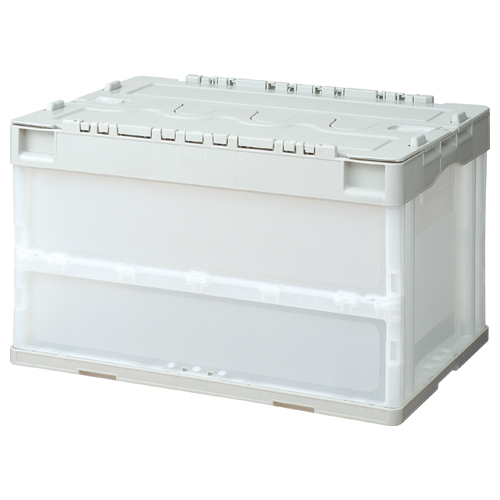 パ）折りたたみコンテナ　フタ一体型 ５０Ｌ　グレー　１０個