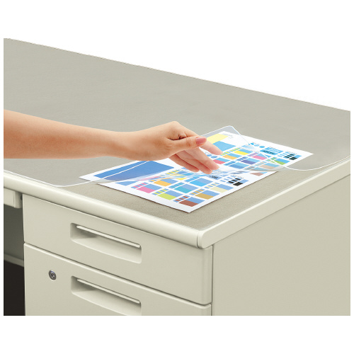 デスクマット軟質Ｗ（オレフィン系樹脂） 透明　下敷き付　１６００×８００デスク用