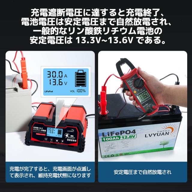 LVYUAN 全自動パルスバッテリー充電器 30A 12V&24Vの鉛バッテリー/12V