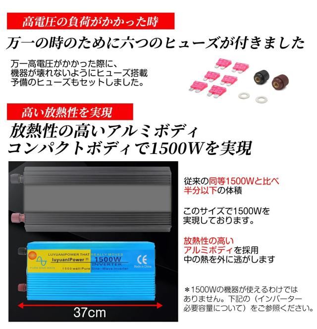 【永久保証】インバーター 正弦波 12V 100V 1500W 最大3000W DC AC 50/60HZ 直流 交流 カーインバーター 車変圧器 緊急 防災用品 LVYUAN（リョクエン）_13