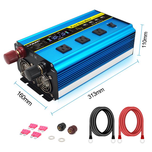 【永久保証】LVYUAN インバーター 正弦波 12V 1600W-3200W リモコン機能付き DC 12V→AC100V 変換 50HZ/60Hz ACコンセント×3/USBソケット×4_10