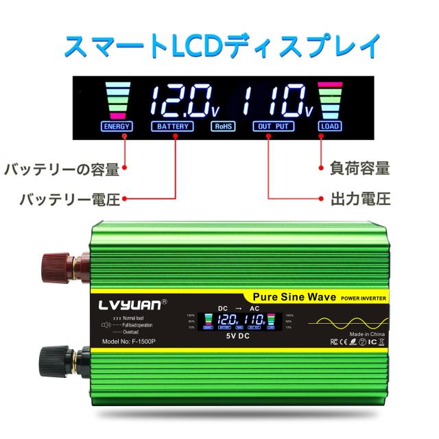 【永久保証】LVYUAN インバーター 正弦波 12V 1600W - 3200W リモコン機能付き DC 12V→ AC100V 変換 ACコンセント×4・USBソケット×4 高効率冷却ファン搭載_3