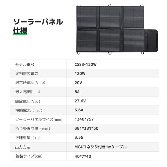 【日本企業による安心のサポート体制】 ソーラーパネル ポータブル電源用 120Ｗ 折りたたみ式ソーラーチャージャー  ソーラーコントローラ=