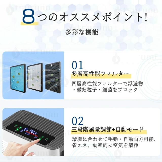 空気清浄機 花粉対策 40畳対応 9重清浄 空気循環清浄 uv除菌 加湿なし