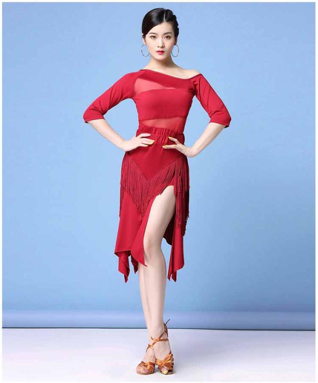 社交ダンスドレス 青 赤 フリンジ付き　ラテンドレス 社交ダンスドレス 青 赤 フリンジ付き ラテンドレス ラテン ダンス