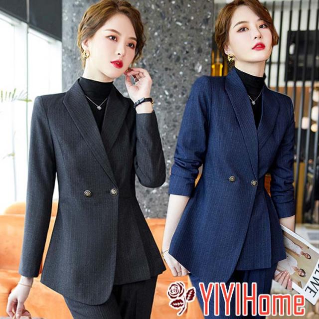 レディース　ストライプスーツセット　春秋  OL 通勤 定番 フォマールスーツ　フォーマルリクルートスーツ　レディース通勤　職場活躍　オフィスパンツスーツ 2点セット ビジネススーツセット  入学式 卒業式 韓国風 黒 ブラック ネイビーの通販は 8,180円