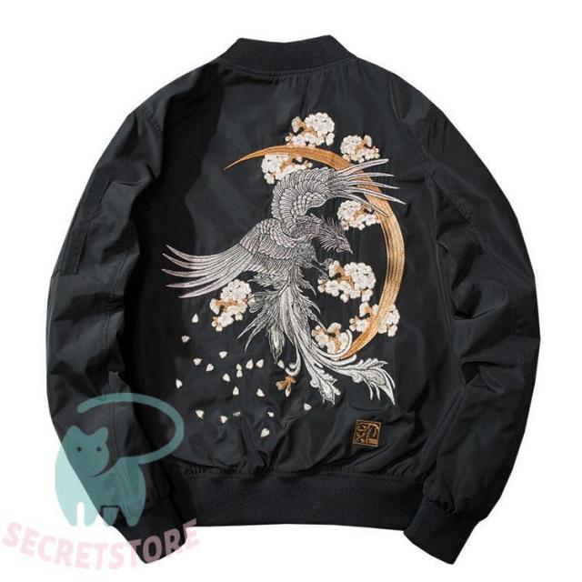 ブルゾン スカジャン メンズ 秋服 ジャンパー 鳳凰 花柄 刺繍 ライトアウター B系の通販は