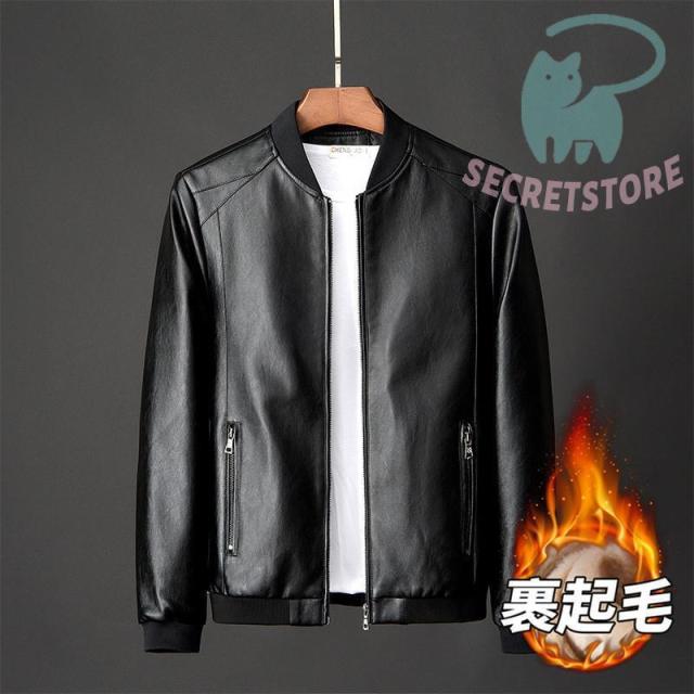 ライダース メンズ 高品質加工 裏起毛 裏ボア ノーカラー 革ジャン レザー 皮ジャン バイク 防風 ブルゾン 秋冬 バイカーの通販は