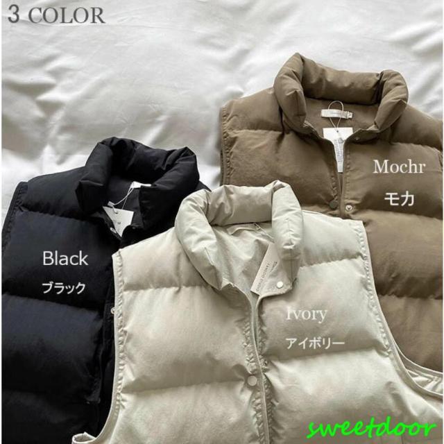 ベスト 中綿ベスト ハイネック ボタン ハイネック 無地 体型カバー スッキリ 重ね着 着回し ノースリーブ 防寒 おしゃれ 秋 冬の通販は