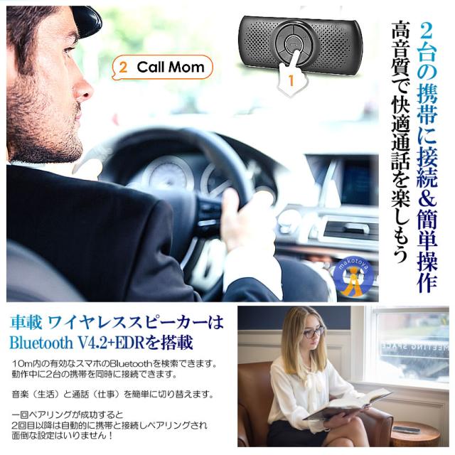 5個セット スピーカー 車用 サンバイザー Bluetooth ポータブル ハンズフリー ブルートゥース 音楽再生 通話 ワイヤレス USB充電 車用品 SANBASP s-kj2207-43a_2