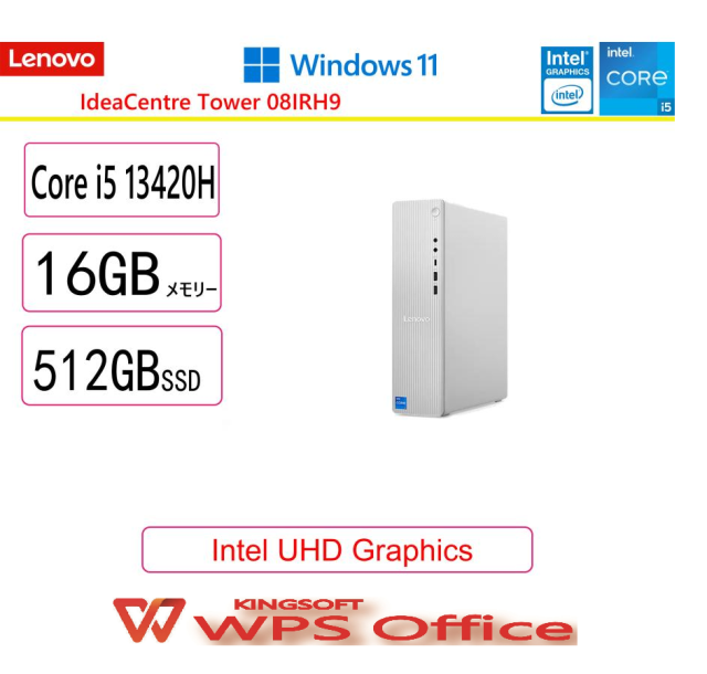 新品 IdeaCentre Tower 08IRH9 Core i5 13420H・16GBメモリー・512GB
