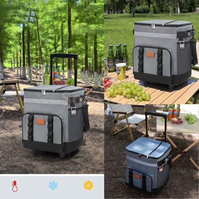 クーラーボックス 保冷バッグ キャスター付き ソフトクーラーボックス 大容量 35L 保冷 保温 防水 折り畳み収納可能 3層断熱 軽量 キャンプ ピクニック 釣り パーティ 花見 高齢者 折りたたみ 持ち運び キャリーカート 買い物カート 運動会 買い物 オールシーズン_6