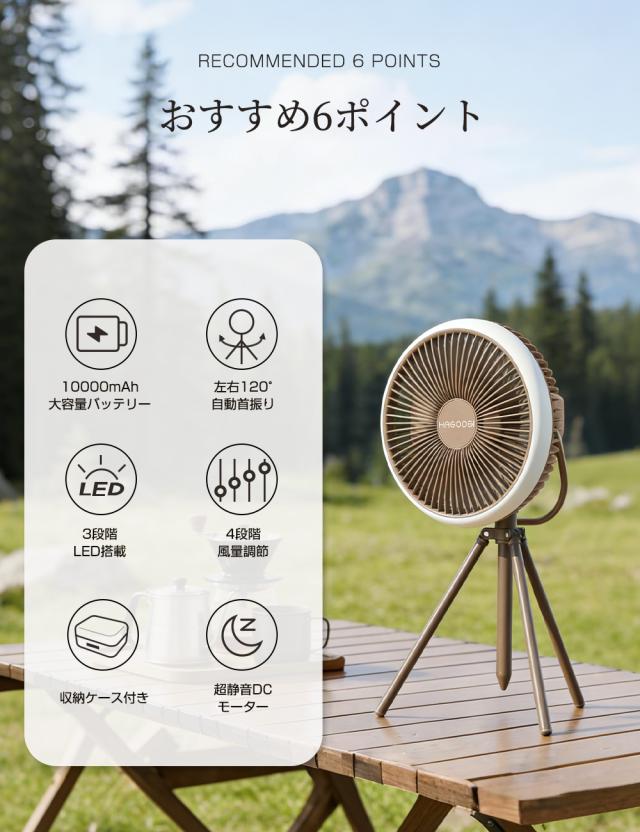 テレビで紹介】 hagoogi 扇風機 キャンプ扇風機 アウトドア 充電式