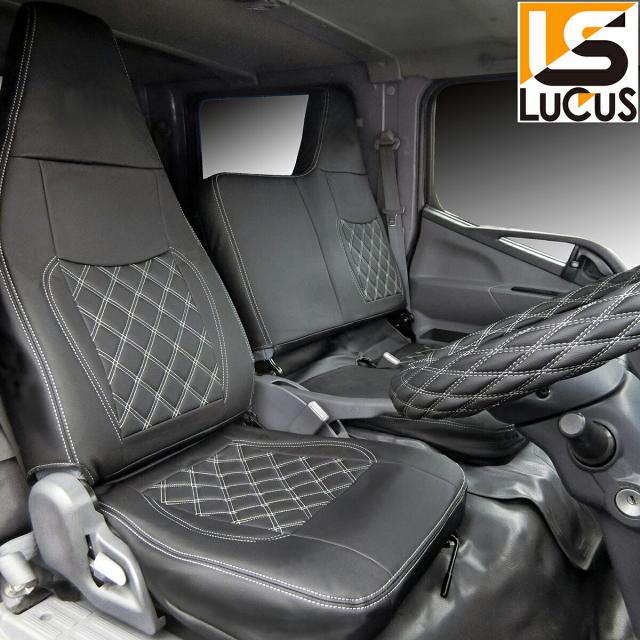 三菱ふそう ブルーテックキャンター 日産 アトラス カゼット ブルーテック キャンター 標準 フロント シートカバー シート カバー 人気 おすすめ 運転席 助手席 カスタム パーツ 内装  カスタムパーツ レザー PVC アームレスト無し ブラック ホワイト 【701F/A-not】の通販は