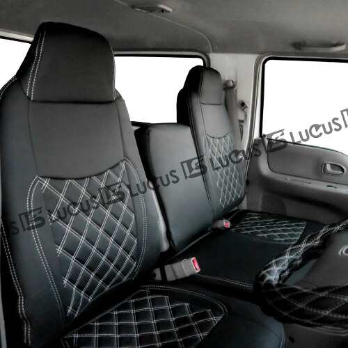 マツダ タイタンダッシュ 標準 ダブルキャブ用 フロント シートカバー シート カバー ホワイト 白 ステッチ 2トン トラック 人気 おすすめ カスタム パーツ 人気 おすすめ カスタムパーツ 内装 内装用品 内装パーツ マツダ タイタン 857Fの通販は