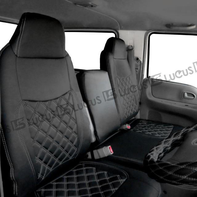 マツダ タイタンダッシュ 標準 ダブルキャブ用 フロント リア シートカバー シート カバー 人気 おすすめ 運転席 助手席 後部座席 カスタム パーツ 内装 内装パーツ カスタムパーツ レザー PVC ブラック 黒 ステッチ 2トン トラック カスタム マツダ タイタン 【857F/R/BK】 25,800円