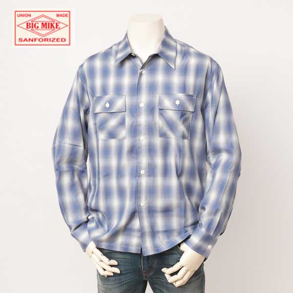 BIGMIKE ビッグマイク メンズ　長袖シャツ 102425012 OMBLE CHECK L/S SHIRTS オンブレチェック シャツ　ポリ65％ レーヨン35％ 混紡 サラサラ素材_2