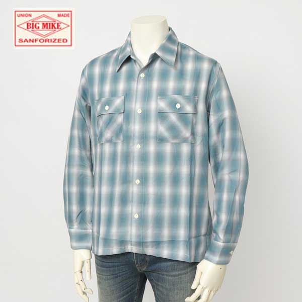 BIGMIKE ビッグマイク メンズ　長袖シャツ 102425012 OMBLE CHECK L/S SHIRTS オンブレチェック シャツ　ポリ65％ レーヨン35％ 混紡 サラサラ素材_1