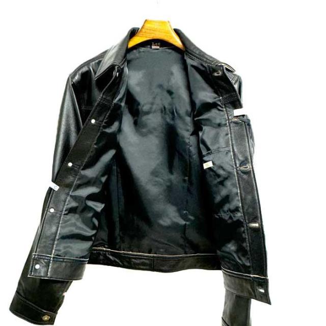 Lee Cowboy JAcket LM9901 カウボーイ ジャケット 101）Black 牛革 革ジャン ブルゾン レザー アウター 革 ブラック ワンポケット_3