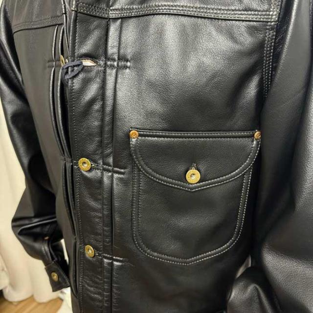 Lee Cowboy JAcket LM9901 カウボーイ ジャケット 101）Black 牛革 革ジャン ブルゾン レザー アウター 革 ブラック ワンポケット_4
