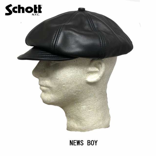 SCHOTT レザーキャスケット ハット NEWSBOY CAP ラムレザー ユニセックス 羊革 09）Black 帽子 ショット3129113