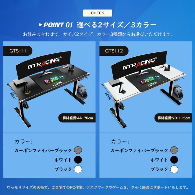 ＼特別クーポン配布中／GTPLAYER ゲーミングデスク 昇降デスク 電動 デスク 机 つくえ パソコンデスク オフィスデスク 昇降 在宅 在宅ワーク 昇降式 昇降テーブル 昇降式デスク 幅120cm 奥行60cm 高さ調節 電動昇降デスク PCデスク スタンディングデスク