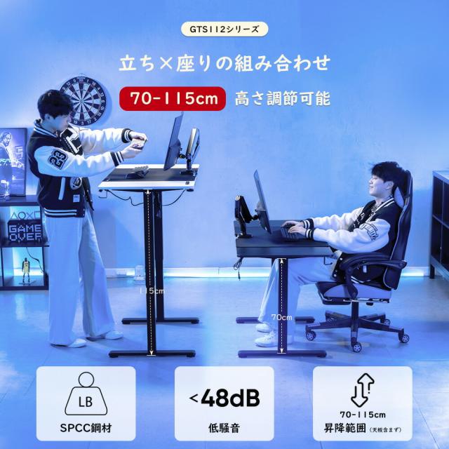 ＼特別クーポン配布中／GTPLAYER ゲーミングデスク 昇降デスク 電動 デスク 机 つくえ パソコンデスク オフィスデスク 昇降 在宅 在宅ワーク 昇降式 昇降テーブル 昇降式デスク 幅120cm 奥行60cm 高さ調節 電動昇降デスク PCデスク スタンディングデスク