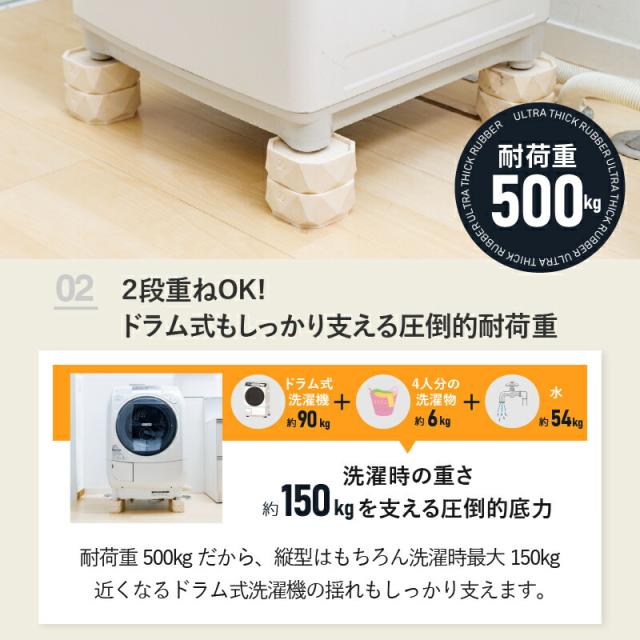 洗濯機かさ上げ台 防振・防音ゴムマット TFi-9045 ドラム式/縦型対応