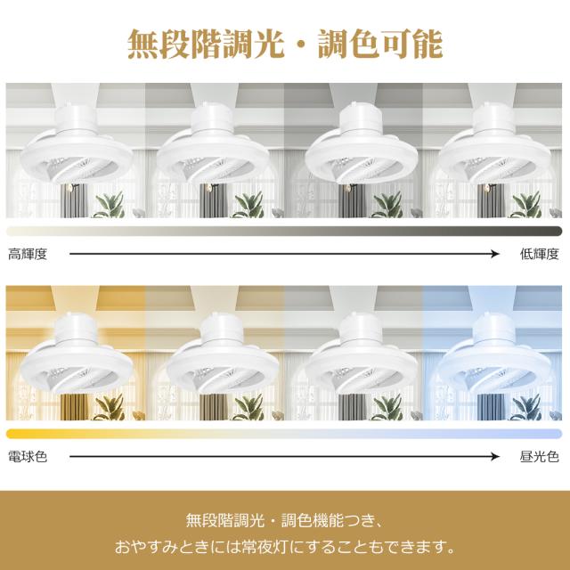 【首振りシーリングファンライト】LED ファン付き照明 シーリングライト 口金E26対応 大風量 静音 調色調光 角度調節 90° 180° 扇風機 軽量 小型 薄型 おしゃれ 照明器具 換気 ファンライト 省エネ トイレ 脱衣所 洗面所 常夜灯モード リモコン付き 留守番 タイマー 付き