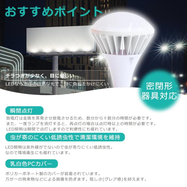 50個セット! LEDバラストレス水銀灯 E26 LEDビーム電球 消費電力35W 400W水銀灯相当 全光束7000lm LED電球 街路灯 看板灯 ちらつかない 高輝度タイプ LED高天井照明 密閉型器具対応 IP66防水防塵 ビーム角度140° LED スポットライト LED投光器 屋外用 倉庫 工場 広告 PAR38_7