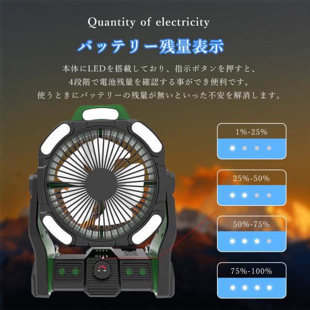 【3台セット】 アウトドア 扇風機 キャンプ 吊り下げ 強力 充電式 DCモーター 軽量 低騒音 強風 タイマー付き 風量調節 LEDライト 3段階調光調色 卓上 20000mAh 充電式 USB サーキュレーター 静音 空気循環 バッテリー 最大45時間使用 270°風向調節