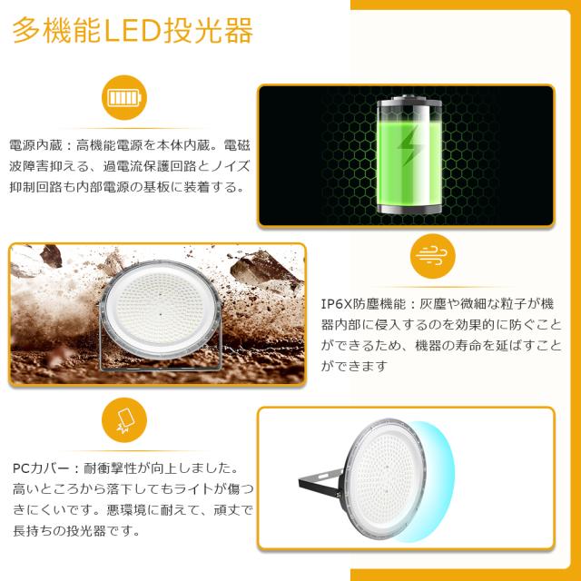 【10台セット】 LED高天井照明 UFO型 LED投光器 200W 40000lm LEDライト 作業灯 電球色 昼白色 昼光色 高天井用LED照明 投光器 LED サーチライト LED 最強 スポットライト 作業用ライト LED ワークライト LED照明器具 ステー付き 高天井灯 夜間作業 体育館 展覧会 駐車場