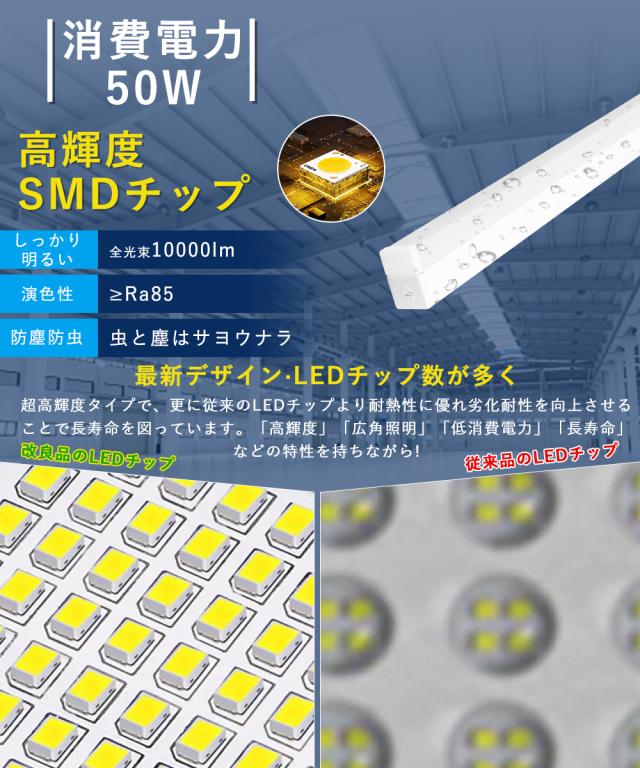 【10本セット】 LEDベースライト 40W型 2灯相当 器具一体型 IP54防湿防潮防滴 LED蛍光灯 電球色 白色 昼白色 昼光色 天井照明 逆富士 50W 高輝度10000LM LED蛍光灯 40w 2灯 直管 直付け LED蛍光灯器具 交換 40形 一体型LEDベースライト 防湿 倉庫 温泉施設 冷蔵室 2年保証_3